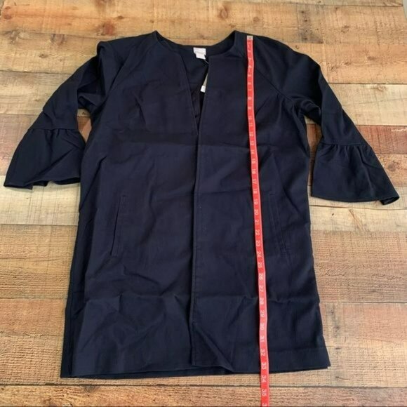Chico’s topper drama ruffle sleeve long sleeve jacket in navy blue - 2 - Picture 3 of 8